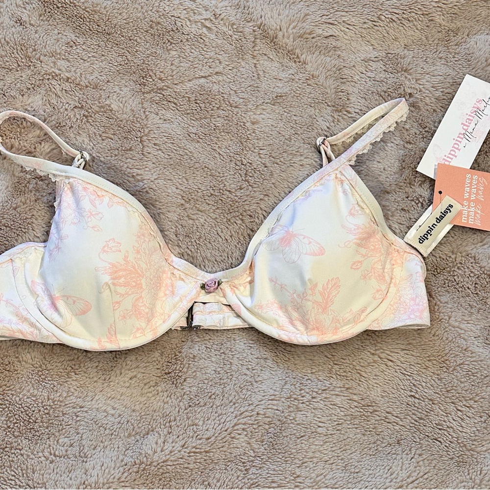 NWT - Dippin Daisys pink and white toile print Bikini top - size L - cottagecore
